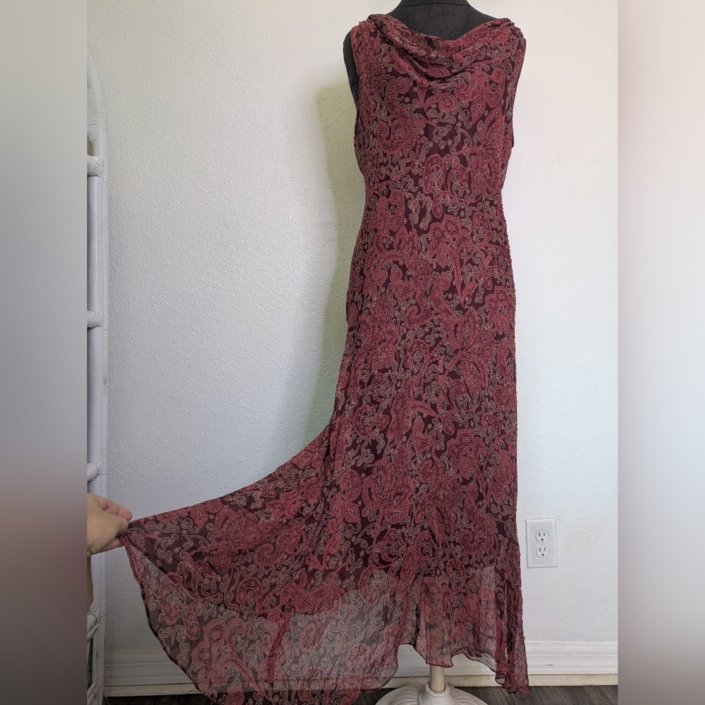 90s Silk Beaded Terracotta Gown